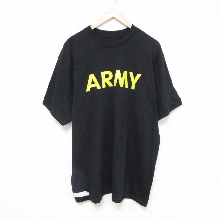 XL★古着 半袖 Tシャツ メンズ ミリタリー アーミー ARMY 大きいサイズ ロング丈 クルーネック 黒 ブラック 25jul17 中古