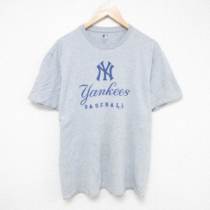 L★古着 半袖 Tシャツ メンズ MLB ニューヨークヤンキース クルーネック グレー 霜降り メジャーリーグ ベースボール 野球 25jul17 中古