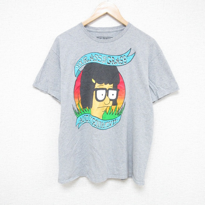 【50%OFF】M★古着 リップルジャンクション 半袖 Tシャツ メンズ アニメ ボブズバーガーズ クルーネック グレー 霜降り 25jul17 中古