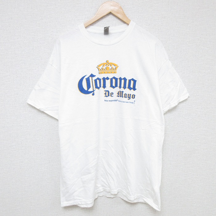 XL★古着 半袖 Tシャツ メンズ コロナ コットン クルーネック 白 ホワイト 25jul17 中古