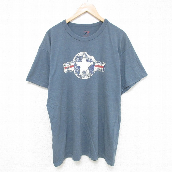 XL★古着 ロスコ 半袖 Tシャツ メンズ ミリタリー クルーネック 濃グレー 霜降り 25jul18 中古