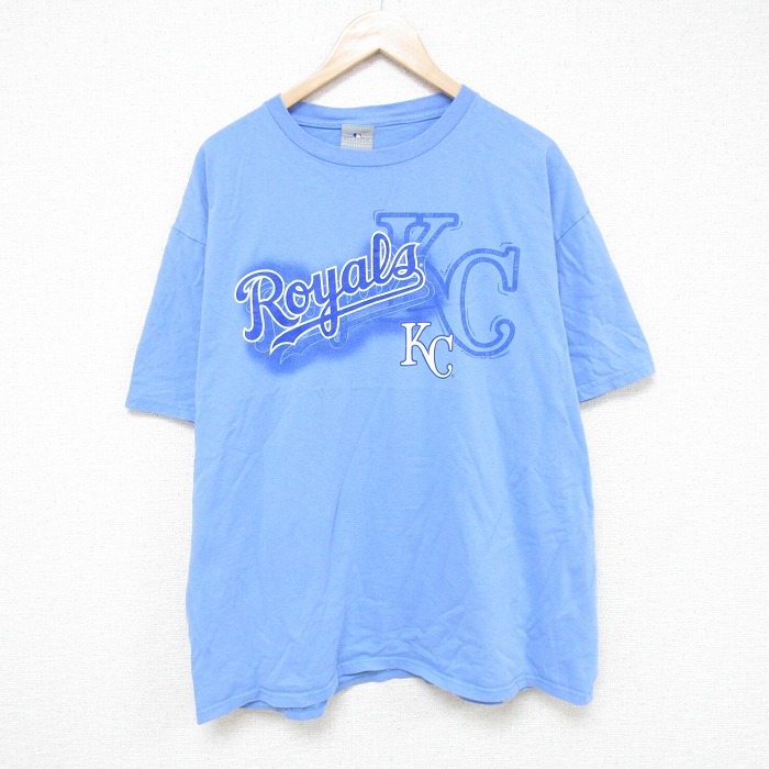 XL★古着 半袖 Tシャツ メンズ MLB カンザスシティロイヤルズ コットン クルーネック 水色 メジャーリーグ ベースボール 野球 25jul18 中古
