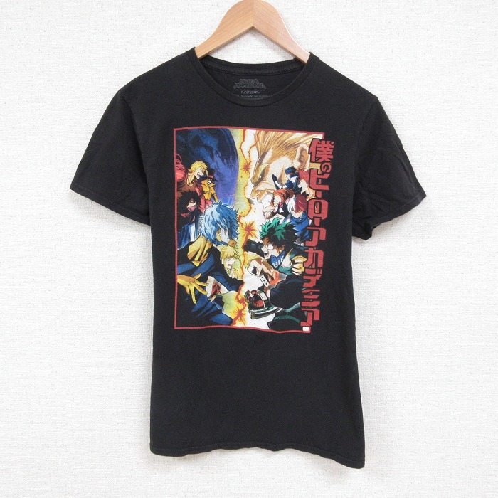 M★古着 半袖 Tシャツ メンズ アニメ 僕のヒーローアカデミア コットン クルーネック 黒 ブラック 25jul24 中古