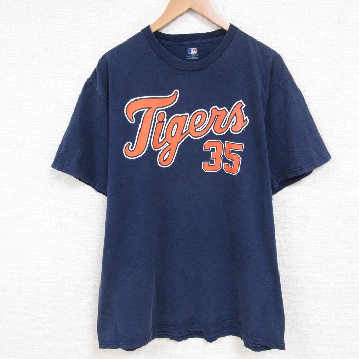 XL★古着 半袖 Tシャツ メンズ MLBデトロイトタイガース ジャスティンバーランダー 35 コットン クルーネック 紺 ネイビー メジャーリーグ ベースボール 野球 25jul24 中古
