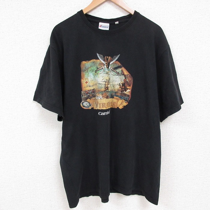 XL★古着 半袖 Tシャツ メンズ カーニバルクルーズ 大きいサイズ クルーネック 黒 ブラック 25jul24 中古