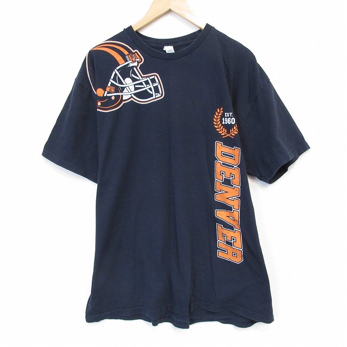 XL★古着 半袖 Tシャツ メンズ NFL デンバーブロンコス コットン クルーネック 濃紺 ネイビー アメフト スーパーボウル 25jul24 中古