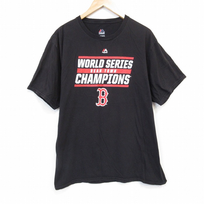 XL★古着 マジェスティック 半袖 Tシャツ メンズ MLB ボストンレッドソックス 大きいサイズ クルーネック 黒 ブラック メジャーリーグ ベースボール 野球 25jul24 中古