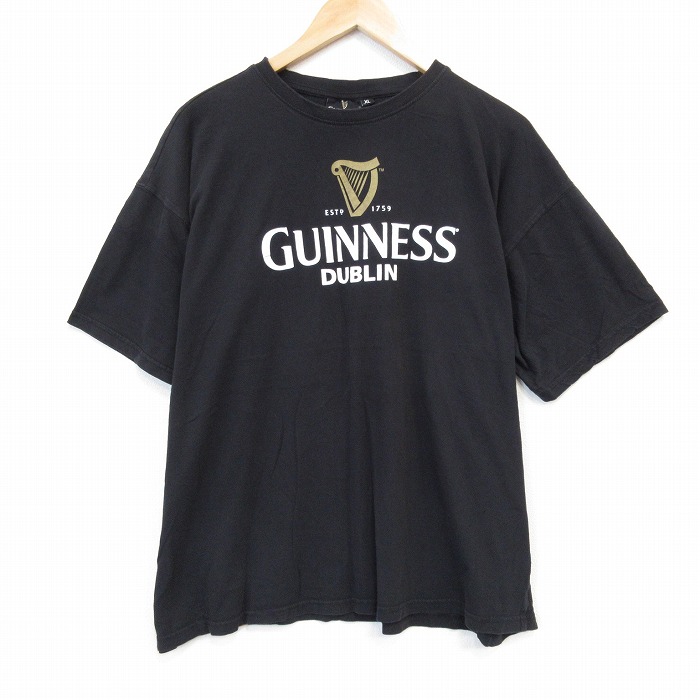 XL★古着 半袖 Tシャツ メンズ ギネス 大きいサイズ コットン クルーネック 黒 ブラック 25jul24 中古