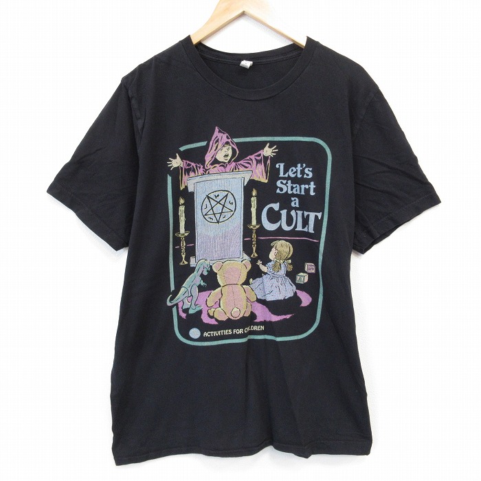 XL★古着 半袖 Tシャツ メンズ カルト 大きいサイズ コットン クルーネック 黒 ブラック 25jul24 中古