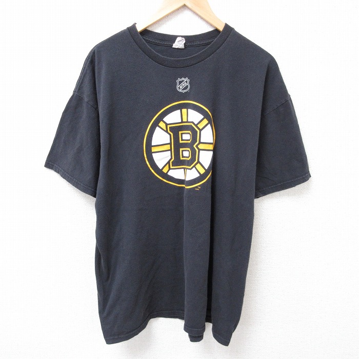 XL★古着 半袖 Tシャツ メンズ NHL ボストンブルーインズ 大きいサイズ コットン クルーネック 黒 ブラック アイスホッケー 25jul24 中古