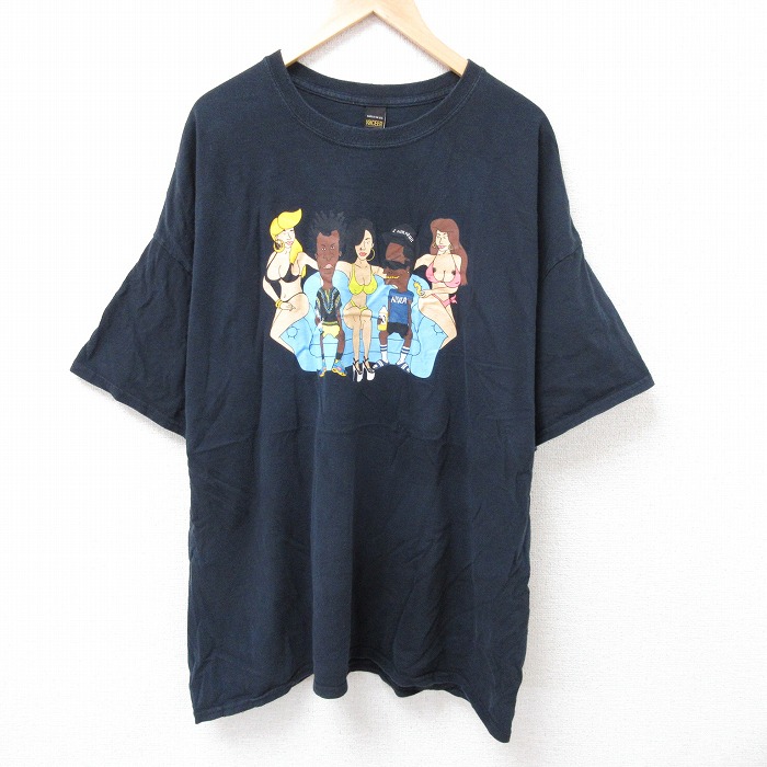 XL★古着 半袖 Tシャツ メンズ ビキニ 大きいサイズ コットン クルーネック USA製 黒 ブラック 25jul24 中古