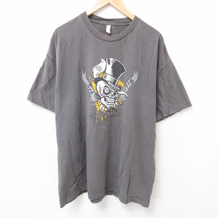 【20%OFF】XL★古着 半袖 Tシャツ メンズ ニューオリンズ 大きいサイズ コットン クルーネック 濃グレー 25jul24 中古