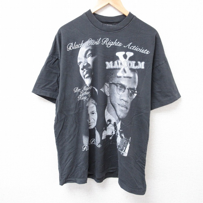 XL★古着 半袖 Tシャツ メンズ マルコムX キング牧師 ローザパークス 大きいサイズ コットン クルーネック 黒 ブラック 【spe】 25jul24 中古