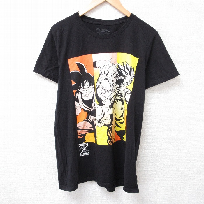 【50%OFF】L★古着 半袖 Tシャツ メンズ アニメ ドラゴンボールZ スーパーサイヤ人 コットン クルーネック 黒 ブラック 25jul24 中古