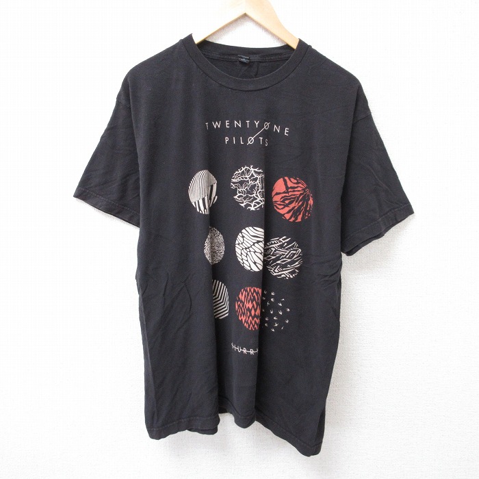 XL★古着 TULTEX 半袖 Tシャツ メンズ ロック バンド トゥエンティワンパイロッツ コットン クルーネック 黒 ブラック 25jul24 中古
