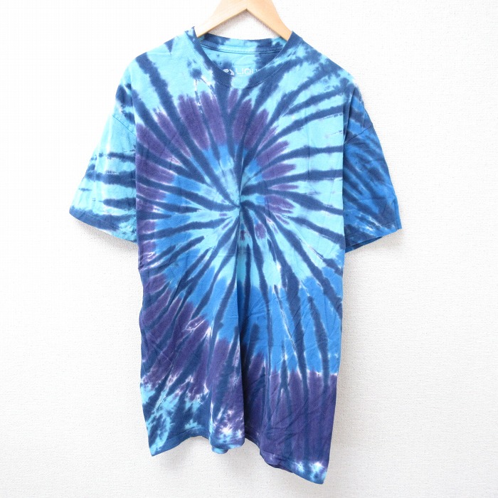 XL★古着 リキッドブルー 半袖 Tシャツ メンズ 大きいサイズ コットン クルーネック 紺 ネイビー タイダイ 25jul24 中古