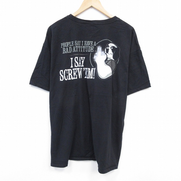XL★古着 ヘインズ Hanes 半袖 Tシャツ メンズ ビッグドッグス 大きいサイズ コットン クルーネック 黒 ブラック 25jul24 中古