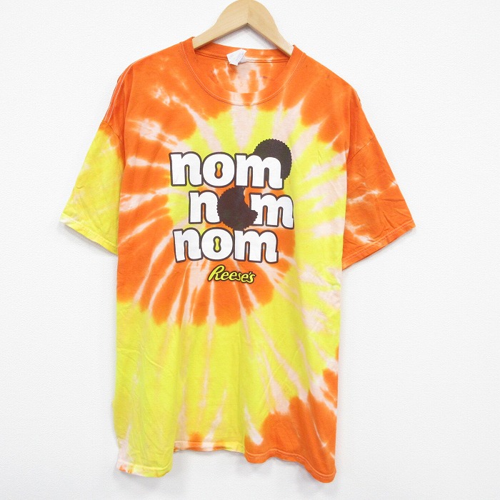 XL★古着 半袖 Tシャツ メンズ ハーニーズ 大きいサイズ コットン クルーネック オレンジ タイダイ 25jul24 中古