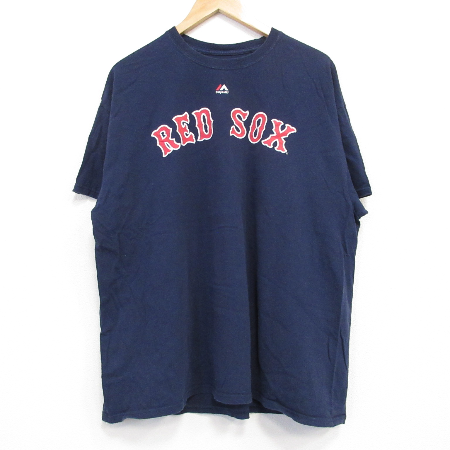 L★古着 マジェスティック 半袖 Tシャツ メンズ MLB ボストンレッドソックス ハンリーラミレス 13 クルーネック 紺 ネイビー メジャーリーグ ベースボール 野球 25jul19 中古