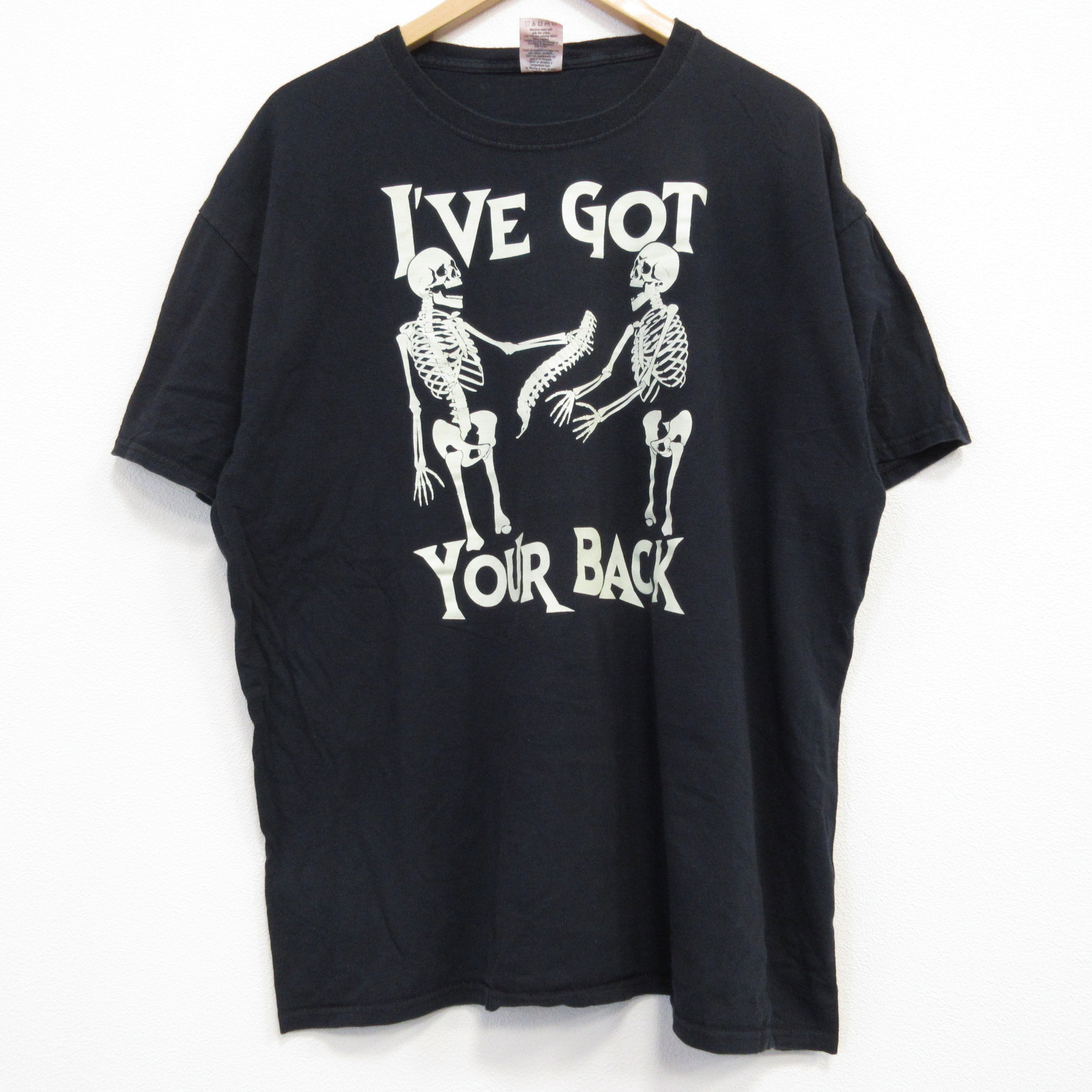 XL★古着 半袖 Tシャツ メンズ スケルトン コットン クルーネック 黒 ブラック 25jul19 中古