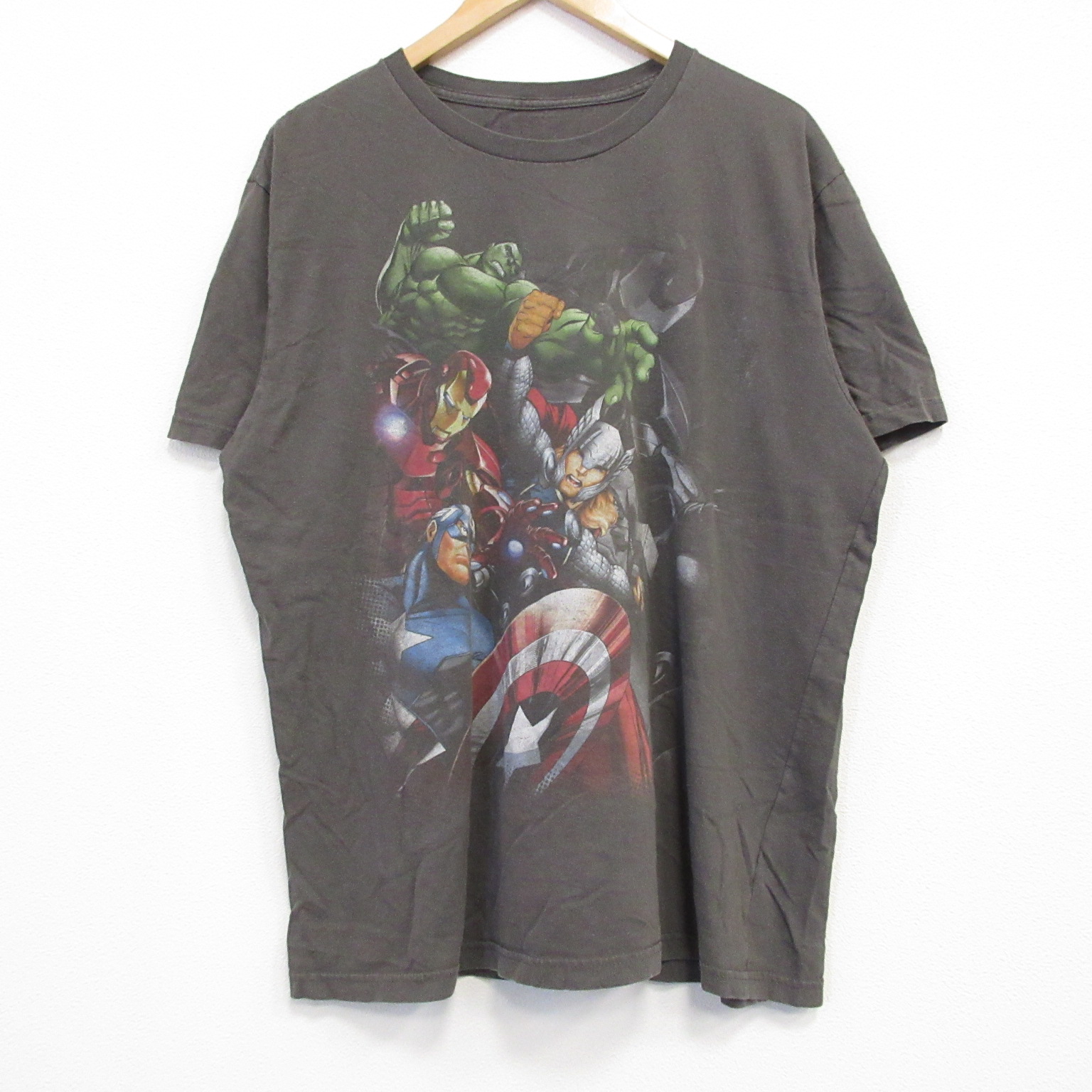 【50%OFF】XL★古着 半袖 Tシャツ メンズ ディズニー DISNEY キャプテンアメリカ コットン クルーネック 濃グレー 25jul19 中古