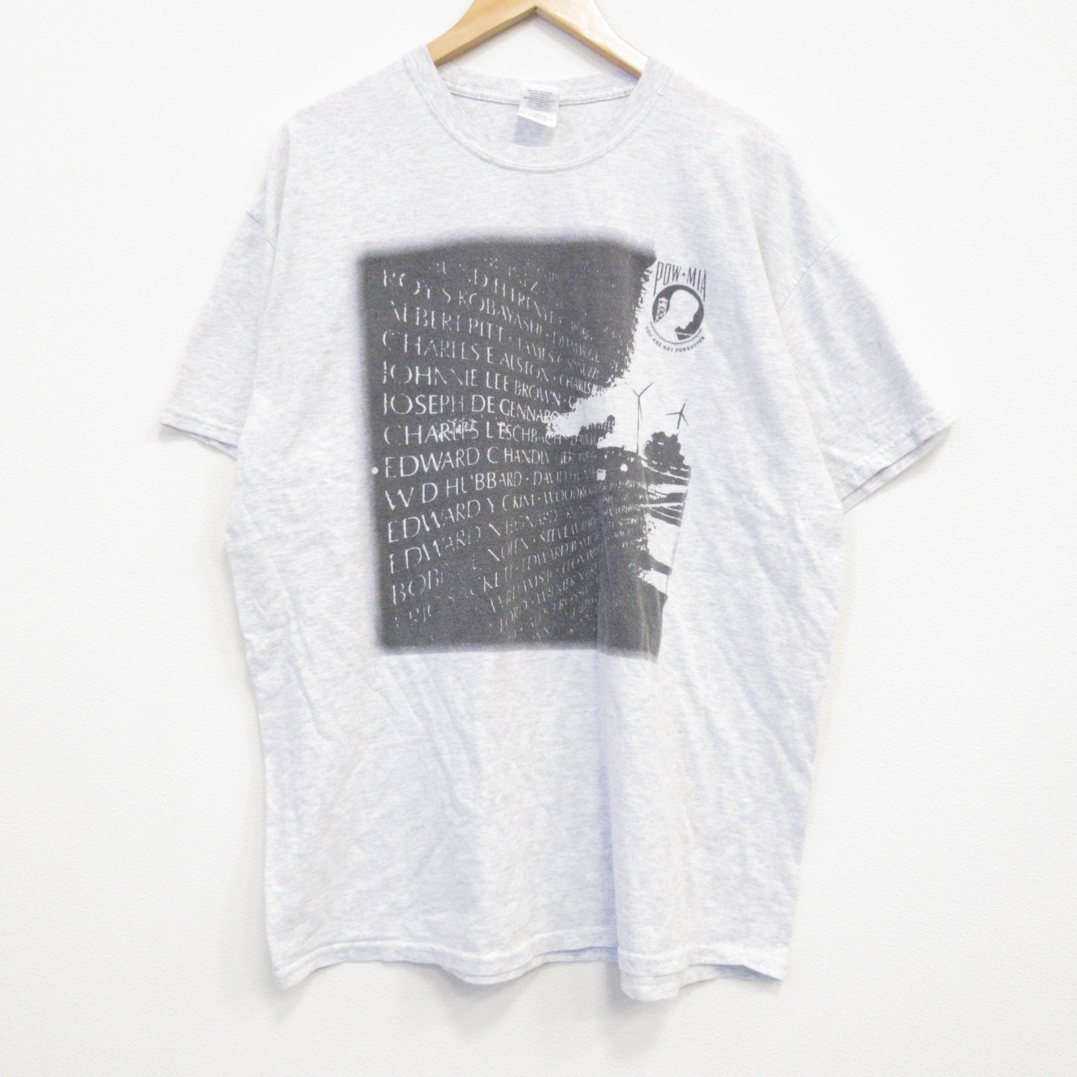 XL★古着 半袖 Tシャツ メンズ POWMIA クルーネック 薄グレー 霜降り 25jul19 中古