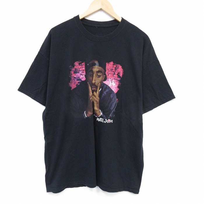 【50%OFF】XL★古着 半袖 Tシャツ メンズ 映画 ポエティックジャスティス トゥパック 2パック 2PAC 大きいサイズ クルーネック 黒 ブラック 25jul22 中古