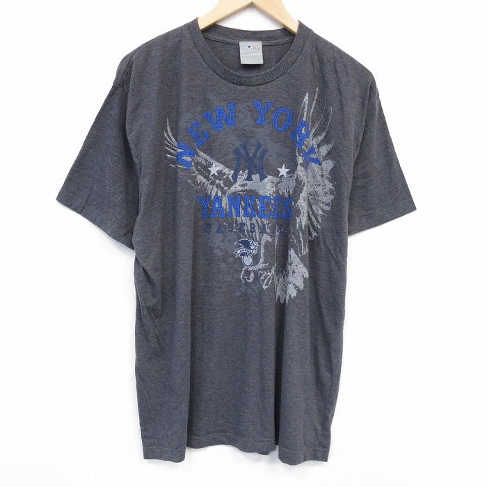 【20%OFF】XL★古着 半袖 Tシャツ メンズ MLB ニューヨークヤンキース クルーネック 濃グレー 霜降り 25jul22 中古