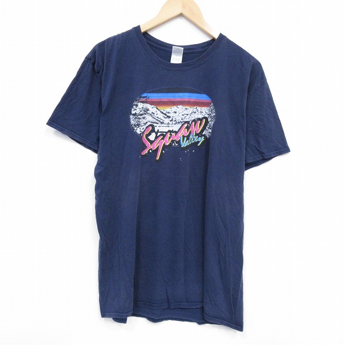 【20%OFF】XL★古着 半袖 Tシャツ メンズ 山 コットン クルーネック 紺 ネイビー 25jul22 中古