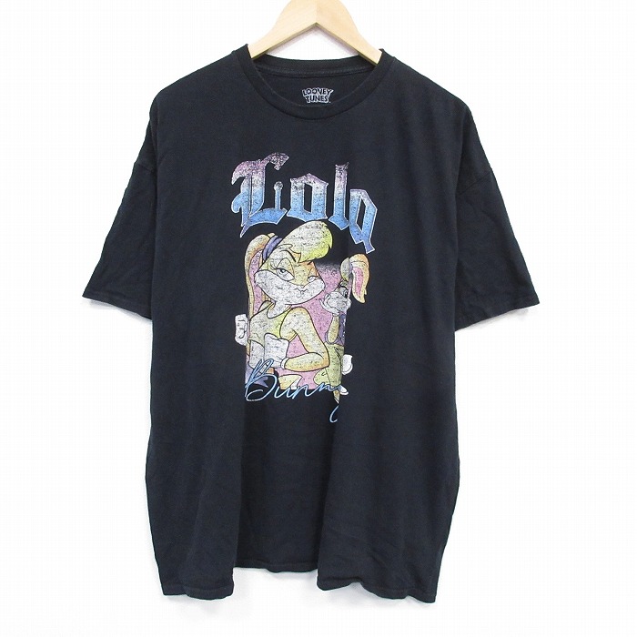 XL★古着 半袖 Tシャツ メンズ ルーニーテューンズ LOONEY TUNES ローラバニー 大きいサイズ コットン クルーネック 黒 ブラック 【spe】 25jul22 中古