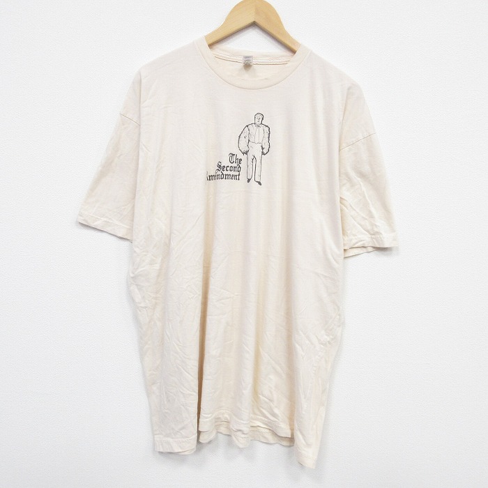 XL★古着 アメリカンアパレル AMERICAN APPAREL 半袖 Tシャツ メンズ Second 大きいサイズ コットン クルーネック USA製 薄ベージュ カーキ 25jul22 中古