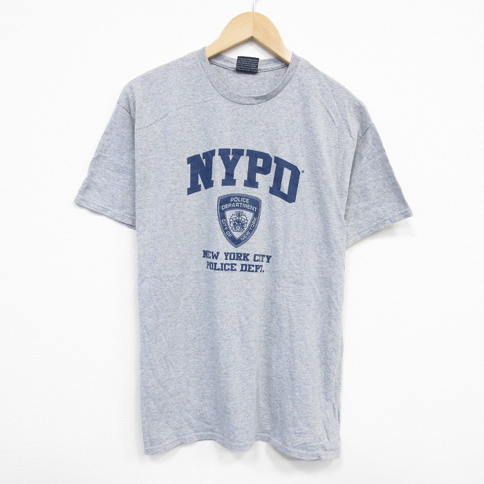 L★古着 半袖 Tシャツ メンズ ニューヨークポリス クルーネック グレー 霜降り 25jul22 中古