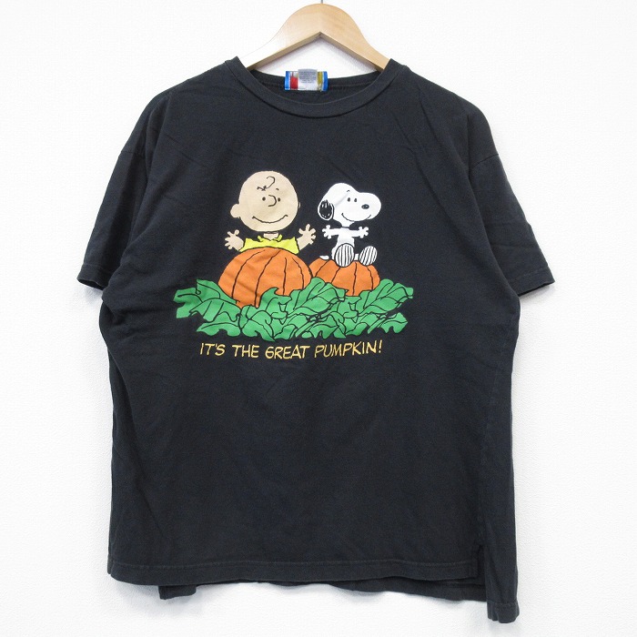 L★古着 半袖 Tシャツ メンズ ピーナッツ スヌーピー SNOOPY チャーリーブラウン コットン クルーネック 黒 ブラック 25jul22 中古