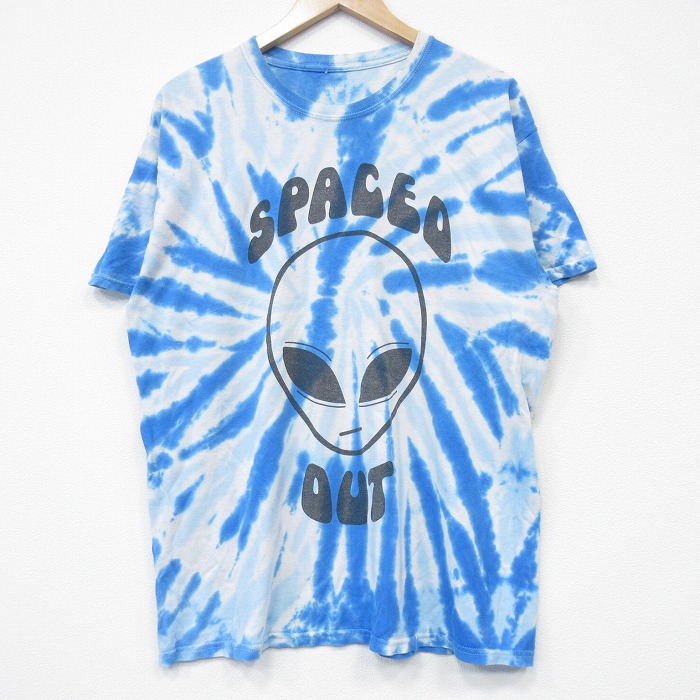 L★古着 半袖 Tシャツ メンズ 宇宙人 クルーネック 青他 ブルー タイダイ 【spe】 25jul22 中古