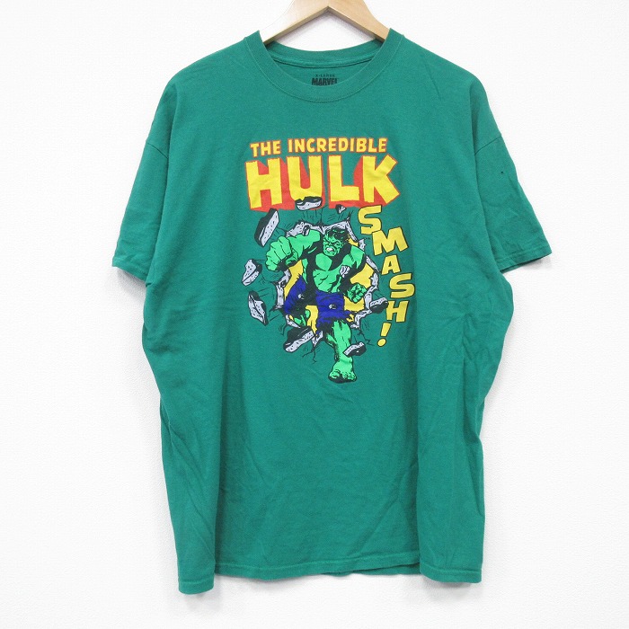 XL★古着 半袖 Tシャツ メンズ マーベル ハルク コットン クルーネック 緑 グリーン 25jul22 中古