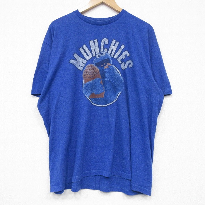 XL★古着 半袖 Tシャツ メンズ セサミストリート クッキーモンスター クルーネック 青 ブルー 霜降り 25jul22 中古