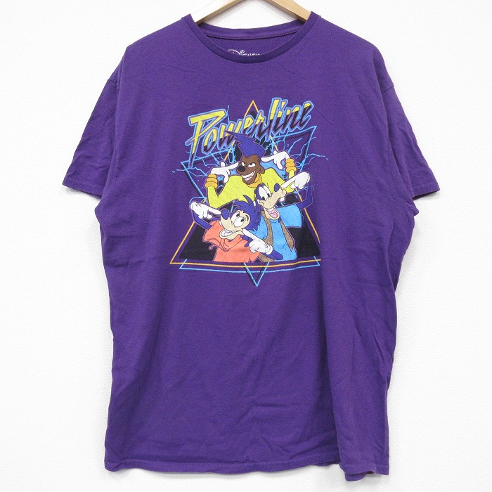 XL★古着 半袖 Tシャツ メンズ ディズニー DISNEY パワーライン コットン クルーネック 紫 パープル 25jul22 中古