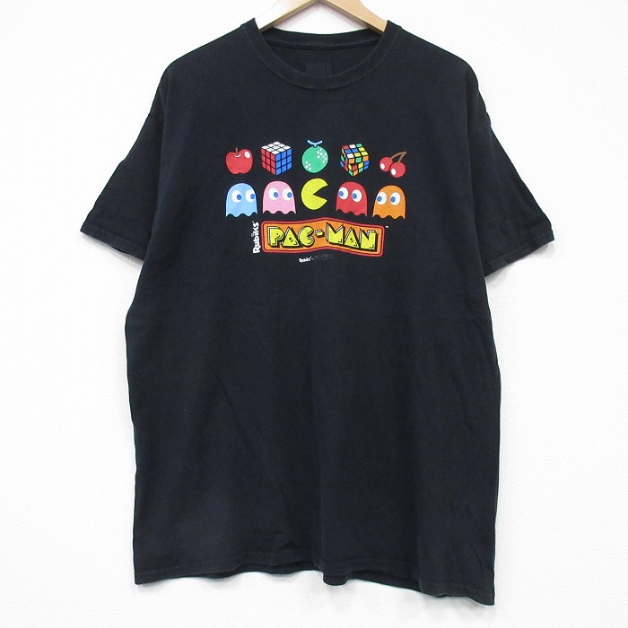 XL★古着 半袖 Tシャツ メンズ ゲーム パックマン コットン クルーネック 黒 ブラック 25jul22 中古