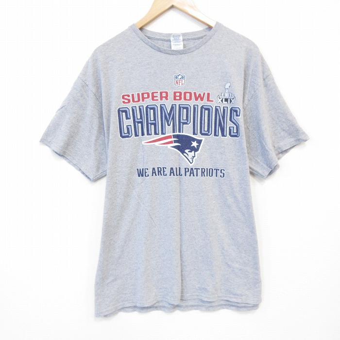 XL★古着 半袖 Tシャツ メンズ NFL ニューイングランドペイトリオッツ クルーネック グレー 霜降り アメフト スーパーボウル 25jul23 中古