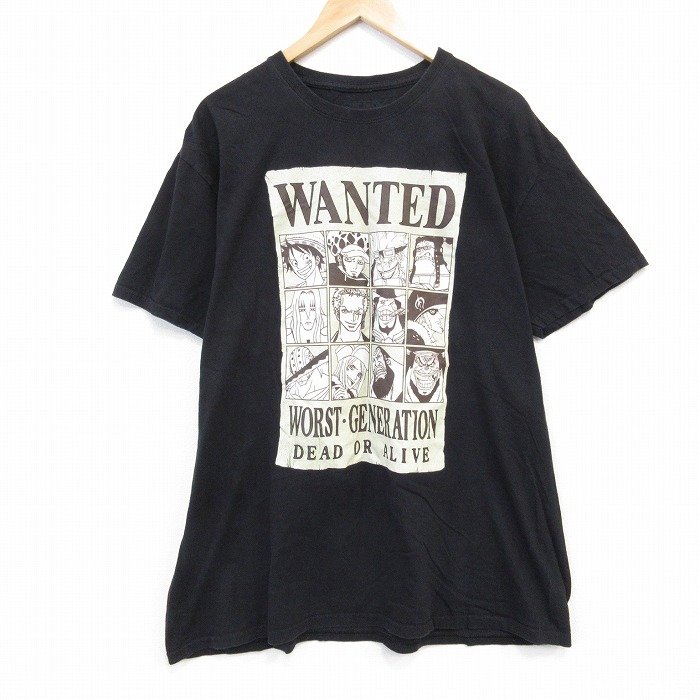 XL★古着 リップルジャンクション 半袖 Tシャツ メンズ アニメ ワンピース ルフィ 大きいサイズ クルーネック 黒 ブラック 【spe】 25jul23 中古