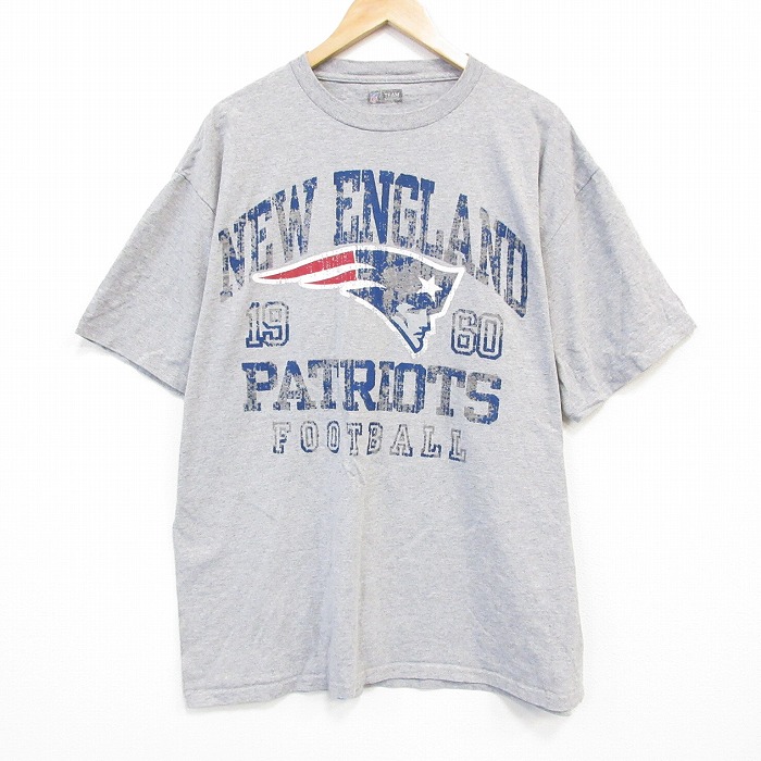 【50%OFF】XL★古着 半袖 Tシャツ メンズ NFL ニューイングランドペイトリオッツ 大きいサイズ クルーネック グレー 霜降り アメフト スーパーボウル 25jul23 中古