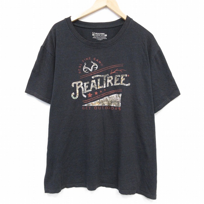 XL★古着 半袖 Tシャツ メンズ リアルツリー 大きいサイズ クルーネック 黒 ブラック 霜降り 25jul23 中古