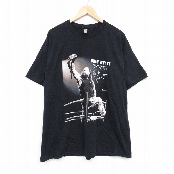 XL★古着 半袖 Tシャツ メンズ ワールドプロレスリング ブレイワイアット 大きいサイズ コットン クルーネック 黒 ブラック 25jul23 中古