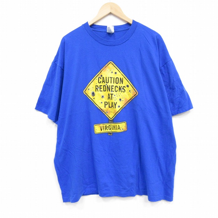 XL★古着 半袖 Tシャツ メンズ バージニア 大きいサイズ コットン クルーネック 青 ブルー 25jul23 中古