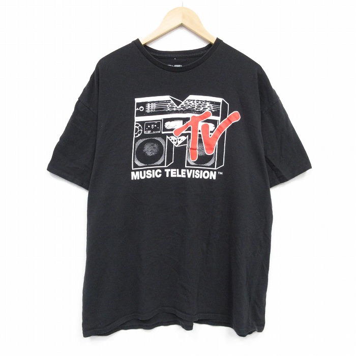 XL★古着 半袖 Tシャツ メンズ MTV 大きいサイズ コットン クルーネック 黒 ブラック 25jul23 中古