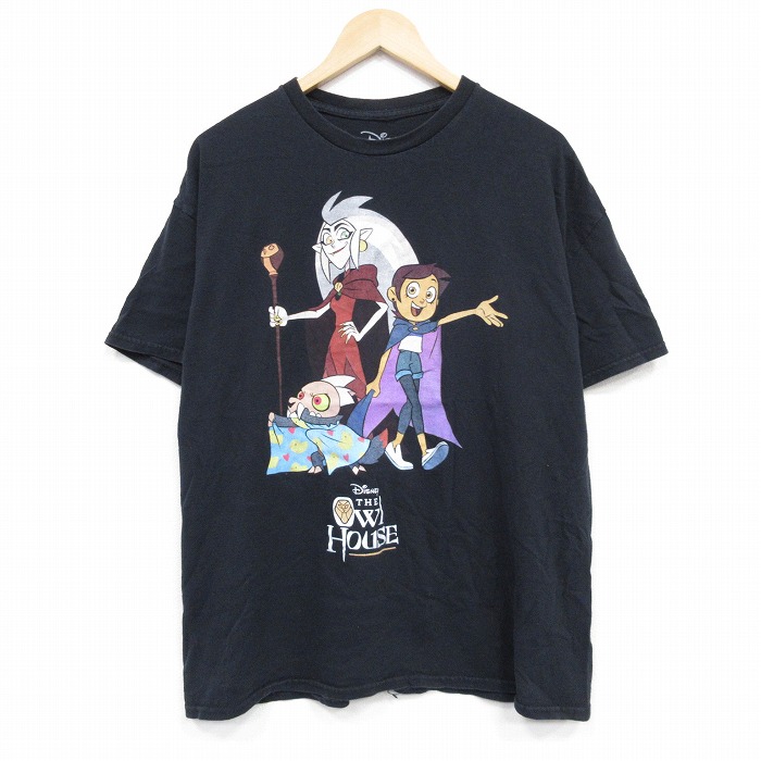 XL★古着 半袖 Tシャツ メンズ アニメ ディズニー DISNEY アウルハウス コットン クルーネック 黒 ブラック 25jul23 中古