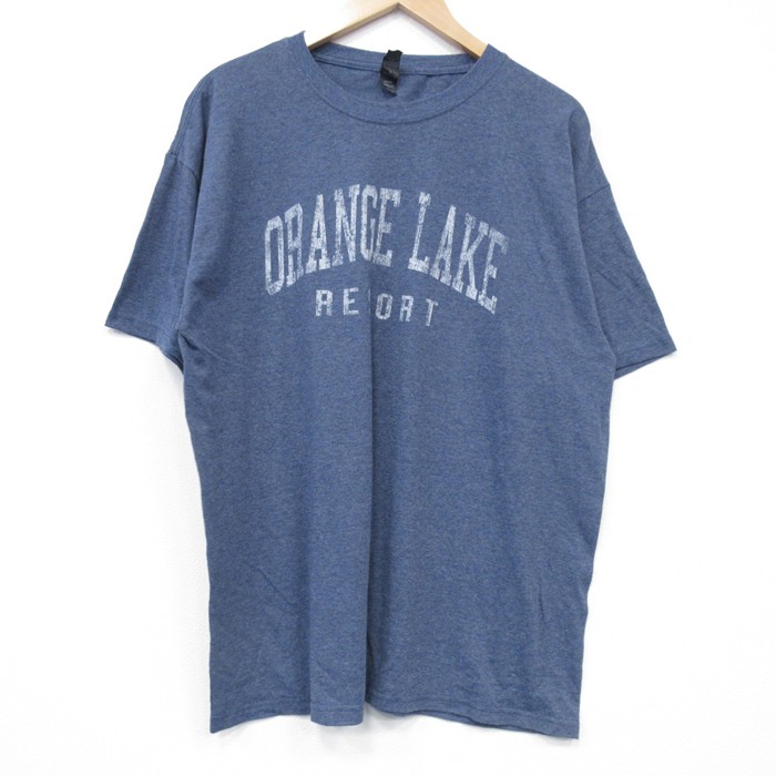 XL★古着 半袖 Tシャツ メンズ リゾート クルーネック 紺 ネイビー 霜降り 25jul25 中古