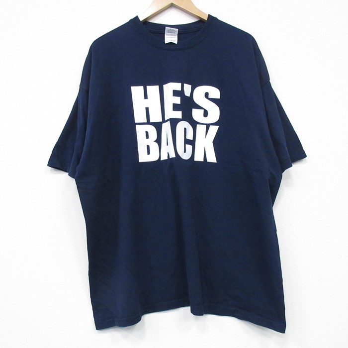 XL★古着 半袖 Tシャツ メンズ BACK 大きいサイズ コットン クルーネック 紺 ネイビー 25jul25 中古