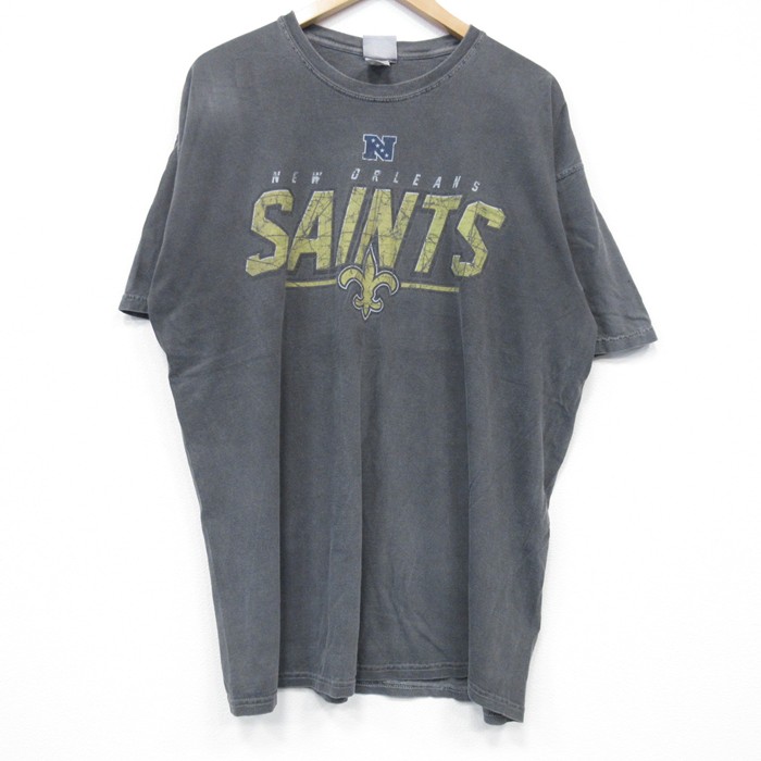 XL★古着 半袖 Tシャツ メンズ NFL ニューオリンズセインツ 大きいサイズ コットン クルーネック 濃グレー アメフト スーパーボウル 25jul25 中古