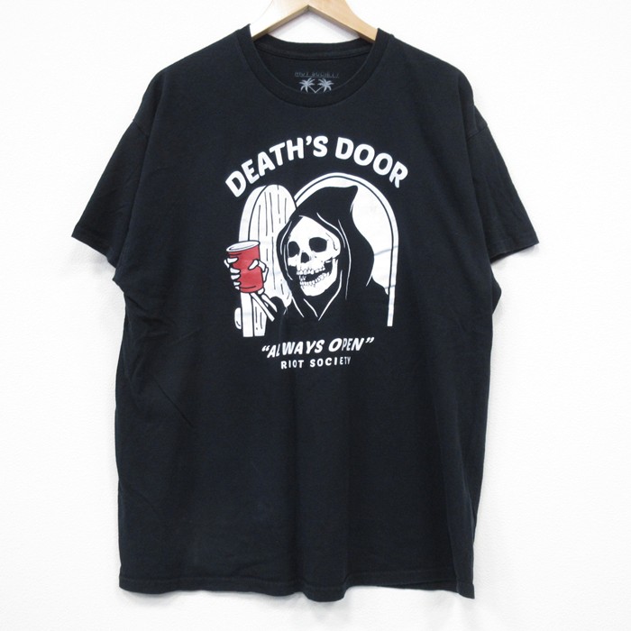 L★古着 半袖 Tシャツ メンズ 死神 コットン クルーネック 黒 ブラック 25jul25 中古